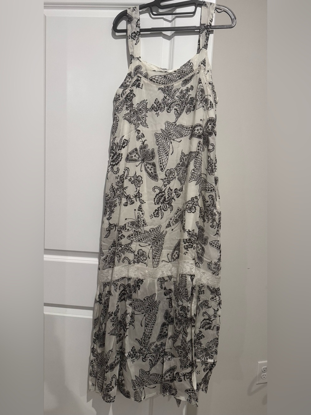Johnny Was White Maxi Skirt with Black Floral & Butterfly Print